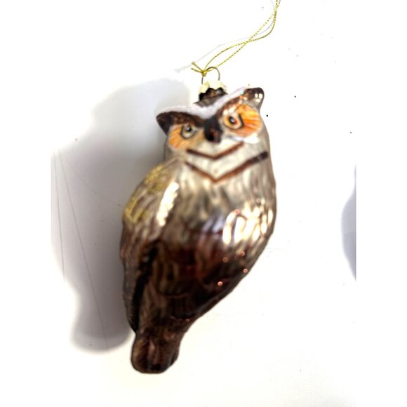 Owl Christmas Tree Ornaments Set 4 Hand Blown Glass Ornaments Woodland Creature - Picture 10 of 15